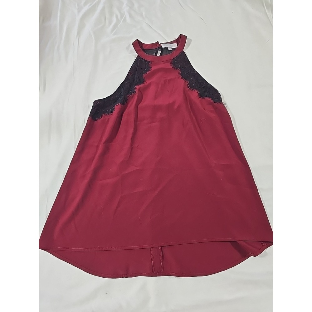 1 State Halter Top Size‎ XS Red Burgundy with Black Lace Trim Button Closure